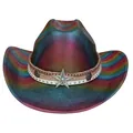 Iridescent pink cowboy hat with metallic star ornament and western braided band - Straight Top / Dark Purple