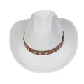 White western cowboy felt hat with brown leather rivet band and wide brim design - M (56-58cm) / Retro Rivet Style (111) / White