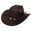 Distressed dark brown faux leather western cowboy hat with turquoise stone band - M (56-58cm) / Heart Top (371B) / Coffee