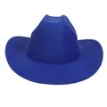 Classic dark blue felt wool cowboy hat with wide brim and creased top design - M (56-58cm) / Sapphire Blue