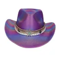 Iridescent pink and blue cowboy hat with metallic silver star and turquoise bead - Heart Top / Purple