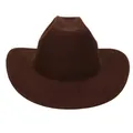 Classic wide brim wool felt cowboy hat with flat top in dark coffee brown finish - M (56-58cm) / Coffee
