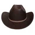 Vintage dark brown faux leather cowboy hat with studded rhinestone band - M (56-58cm) / Straight Top (373B) / Coffee
