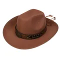 Brown western cowboy hat in wool felt featuring a metal bull logo and leather hat band - M (56-58cm) / Bull Head Braided Style (118) / Camel