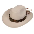 Beige western cowboy hat with vintage leather band and decorative metal bull head stud - M (56-58cm) / Bull Head Braided Style (118) / Beige