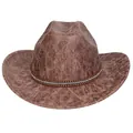 Brown vintage faux leather cowboy hat with cracked texture and rhinestone stud band - M (56-58cm) / Straight Top (373C) / Coffee