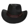 Black western cowboy hat in cracked faux leather with studded brown band detail - M (56-58cm) / Heart Top (374A) / Black