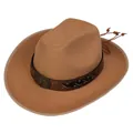 Classic tan western cowboy felt hat featuring a metal bull head buckle and studs - M (56-58cm) / Bull Head Braided Style (118) / Khaki