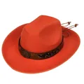 Orange western cowboy wool hat with bull head buckle and vintage leather band decoration - M (56-58cm) / Bull Head Braided Style (118) / Orange