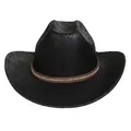 Classic black faux leather western cowboy hat with studded brown decorative band - M (56-58cm) / Straight Top (373A) / Black