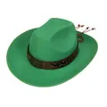 Emerald green wool felt cowboy hat featuring a vintage bronze bull head emblem band - M (56-58cm) / Bull Head Braided Style (118) / Green