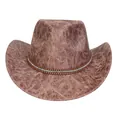 Vintage dark brown faux leather cowboy hat with distressed crackle texture and stud band - M (56-58cm) / Heart Top (372C) / Khaki