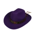 Dark purple western cowboy hat with vintage metal bull head buckle and beaded string - M (56-58cm) / Bull Head Braided Style (118) / Purple
