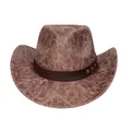 Brown western cowboy hat with vintage faux leather crackle texture and leather band - M (56-58cm) / Heart Top (374C) / Khaki