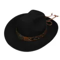 Black wool cowboy hat with vintage leather band featuring a bull head metal plaque - M (56-58cm) / Bull Head Braided Style (118) / Black