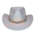 Cappello da cowboy argento olografico con riflessi arcobaleno e fascia etnica - M / Parte Superiore a Cuore / Argento