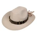 Beige wool cowboy hat with leather band featuring vintage studs and eagle emblem - M (56-58cm) / Eagle Bullet Style (119) / Beige
