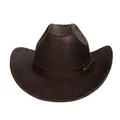 Dark brown faux leather western cowboy hat with cracked texture and metal rivets - M (56-58cm) / Straight Top (375B) / Coffee