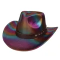 Schillernder Western-Cowboyhut mit Metallic-Finish und beschlagenem Kunstlederband - M (56-58cm) / Herz Krone Dunkellila