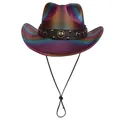 Rainbow metallic cowboy hat with studded leather band and adjustable chin strap - M (56-58cm) / Heart Top-Dark Purple