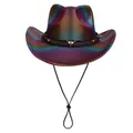 Sombrero de vaquero disco iridiscente con acabado metálico de arco iris y emblema de toro - M(56-58cm) / Púrpura Oscuro (Parte Superior Corazón)