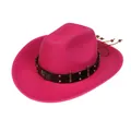 Hot pink wool felt western cowboy hat with black studded leather band and eagle badge - M (56-58cm) / Eagle Bullet Style (119) / Rose Red