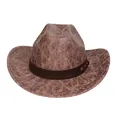 Vintage western cowboy hat with brown cracked leather texture and studded leather band - M (56-58cm) / Straight Top (375C) / Khaki