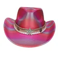 Iridescent pink cowboy hat with a metallic star ornament and turquoise center bead - Heart Top / Rose Red