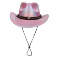 Disco cowgirl hat in holographic pink finish with a silver bull head ornament and black strap - M(56-58cm) / Peach (Heart Top)
