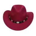 Vintage dark red felt cowboy hat featuring a black leather band with silver metal studs - M (56-58cm) / 166 Series-Concho Metal Buckle / Burgundy