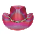 Cappello da cowboy western sfumato magenta viola con paillettes e catena di perle - M / Parte Superiore a Cuore / Rosa Rosso