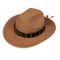 Brown wool felt western cowboy hat with black leather band and metal eagle badge - M (56-58cm) / Eagle Bullet Style (119) / Khaki