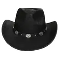 Cappello da cowboy nero classico con concho argentati vintage e borchie decorative - Stile con Rivetti a Cuore (380) / Nero