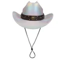 Western cowboy hat with colorful laser finish and leather band featuring gold metal studs - M (56-58cm) / Flat Top-Silver