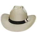 Cappello da cowboy glitter oro champagne con fiori di perle e nastro nero - M (56-58cm) / Champagne (Stile Piatto Perla)