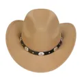 Camel wool cowboy hat with black leather band and silver metallic floral studs - M (56-58cm) / 166 Series-Concho Metal Buckle / Camel