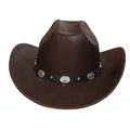 Classic brown western cowboy hat with vintage leather band and silver铆钉 metallic studs - M (56-58cm) / Straight Top (381B) / Coffee