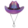Iridescent purple disco cowboy hat with a metallic finish and silver bull head buckle - M(56-58cm) / Purple (Straight Line Top)