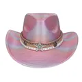 Pink and purple gradient cowboy hat with metallic star ornament and braided band - Heart Top / Hot Pink