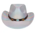 Cappello da cowboy olografico con dettaglio smeraldo e finitura metallica iridescente - Parte Superiore a Cuore / Argento