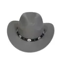 Gray wool western cowboy hat with a black leather band and silver metal rivets - M (56-58cm) / 166 Series-Concho Metal Buckle / Gray