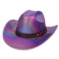 Chapeau jazz holographique à large bord avec finition violette et ceinture cloutée - M (56-58cm) / Couronne Droite Violet