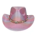 Pink iridescent western cowboy hat with a metallic finish and beaded metal chain band - M (56-58cm) / Heart Top / Rose Pink