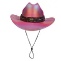 Pink to purple gradient sequin western cowboy hat with studded band and chin strap - M (56-58cm) / Flat Top-Rose Red