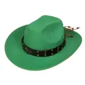 Western green felt cowboy hat with vintage eagle buckle and studded leather band - M (56-58cm) / Eagle Bullet Style (119) / Green