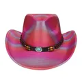 Cappello da cowboy sfumato rosa e viola con finitura metallica e dettaglio turchese - Parte Superiore a Cuore / Rosa Rosso