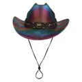 Western cowboy hat featuring a metallic rainbow gradient finish and studded leather band - M (56-58cm) / Flat Top-Dark Purple