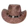 Cappello da cowboy western marrone retrò con cinturino in pelle borchiato e metallo - Stile con Rivetti a Cuore (380) / Cachi