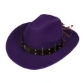 Western purple felt cowboy hat with black leather band and antique metal studs - M (56-58cm) / Eagle Bullet Style (119) / Purple