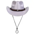 Silver glitter western cowboy hat with brown leather band and metal bull head detail - M (56-58cm) / Light Purple
